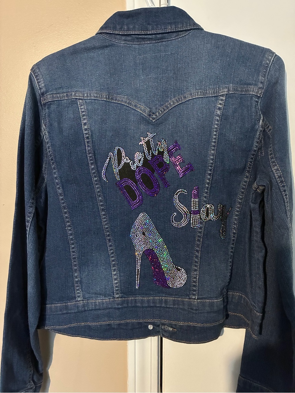 Women's Custom Cropped Denim Jacket with Embellished Patches